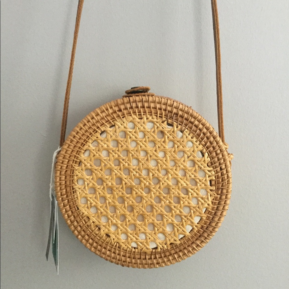 Rattan wicker crossbody bag